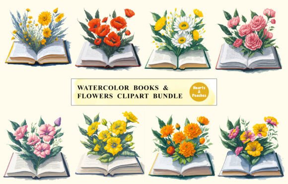Download Watercolor Book &amp; Flowers Clipart Bundle - Flower Collection