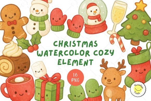 Download Christmas Watercolor Cute Cozy Element - Premium Bundle