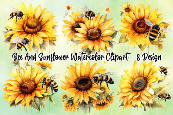 Download Bee and Sunflower Watercolor Clipart - Flower Collection