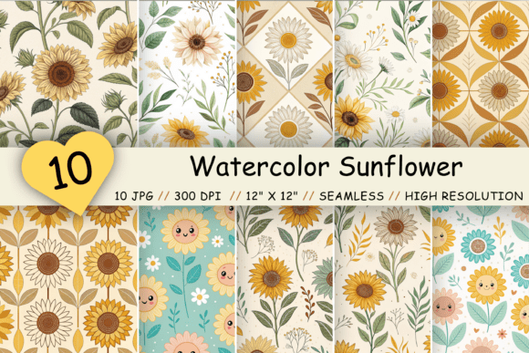 Download Watercolor Sunflower Digital Paper Pack - Flower Collection
