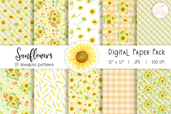 Download Watercolor Sunflowers Digital Paper Pack - Flower Collection