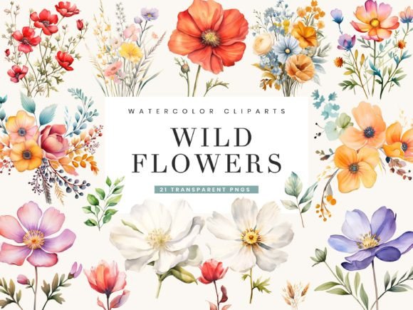 Download Watercolor Wild Flower Clipart Bundle - Flower Collection