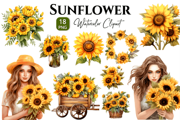 Download Sunflower Watercolor Clipart Bundle Png - Flower Collection