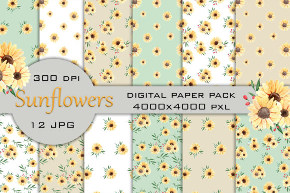 Download Watercolor Sunflower Digital Paper Pack - Flower Collection