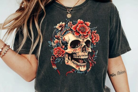 Download Neo Traditional Skull and Peony Flower Snake Tattoo Design Png - Flower Collection