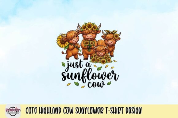 Download Cute Highland Cow Sunflower T-Shirt Design - Flower Collection