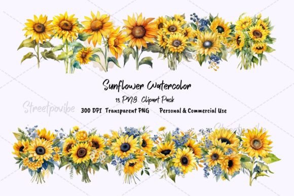 Download Sunflower Watercolor Clipart PNGs Pack - Flower Collection