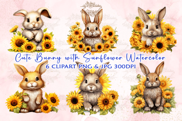 Download Bunny with Sunflower Watercolor Clipart - Flower Collection