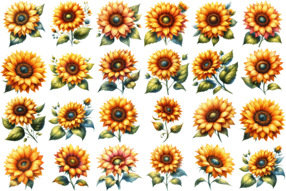 Download 22 Sunflower Watercolor Clipart Bundle - Flower Collection