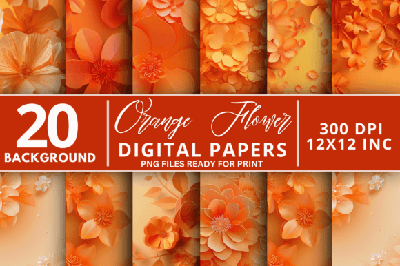 Download Orange Flower Digital Paper Backgrounds - Flower Collection
