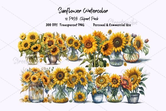 Download Sunflower Watercolor Clipart PNG Pack - Flower Collection