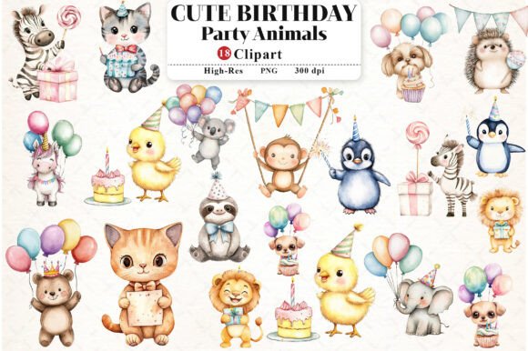 Download Cute Birthday Party Animals Clipart - Birthday party Collection