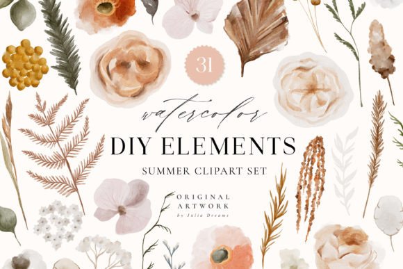 Download Summer Watercolor Flower Digital Clipart - Flower Collection