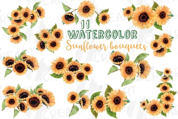 Download Sunflower Bouquets Watercolour Clip Art. - Flower Collection