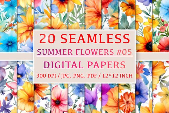 Download 20 Seamless Summer Flower Patterns #5 - Flower Collection