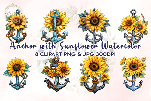 Download Anchor with Sunflower Watercolor Clipart - Flower Collection