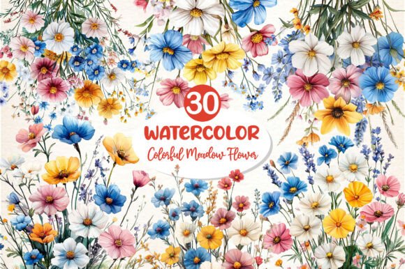 Download Colorful Meadow Flower Clipart PNG - Flower Collection
