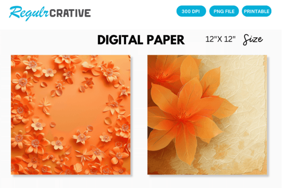 Download Orange Flower Digital Paper Backgrounds - Flower Collection
