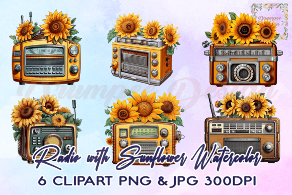 Download Radio with Sunflower Watercolor Clipart - Flower Collection