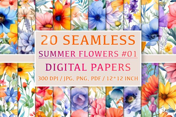 Download 20 Seamless Summer Flower Patterns #1 - Flower Collection