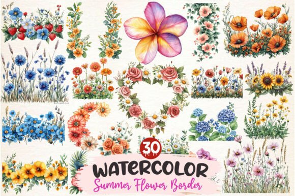 Download Watercolor Summer Flower Border Clipart - Premium Resources