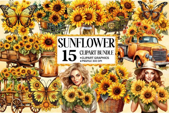 Download Sunflower Watercolor Clipart Bundle - Flower Collection