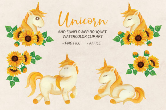Download Unicorn Sunflower Watercolor ClipArt&nbsp; - Flower Collection