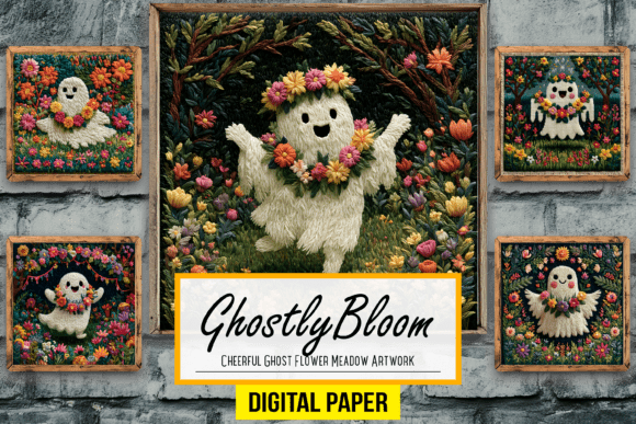 Download Cheerful Ghost Flower Meadow Artwork PNG - Flower Collection