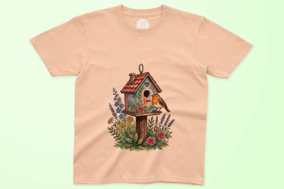 Download Birdhouse Robin Flowers Watercolor Art - Flower Collection